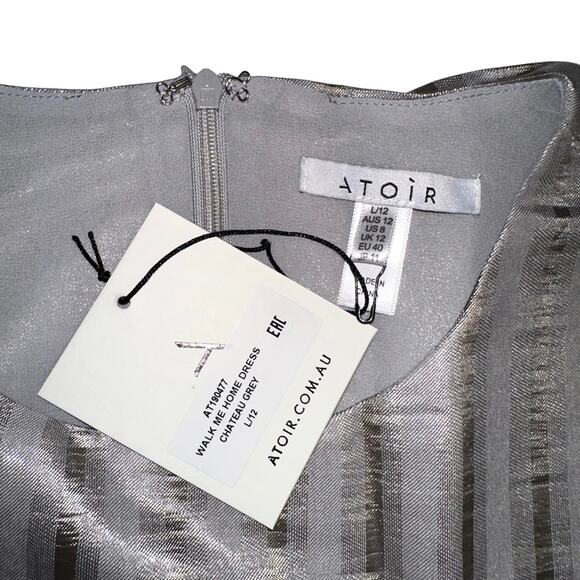 NWT Atoir Walk Me Home Long Sleeve Metallic Silver Mini Dress US 8 - Picture 5 of 9